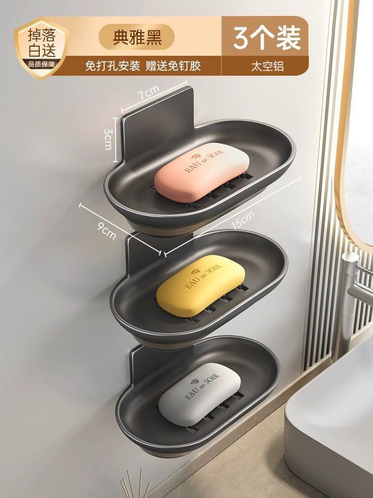 Bathroom Soap Box Gun Gray Space Aluminum Soap Box No Punching Wall Mounted Household Toilet Shelf