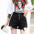 Wide-leg denim shorts for women, new summer korean style, fashionable ripped and frayed hem, washed high-waisted loose fit, chic shorts
