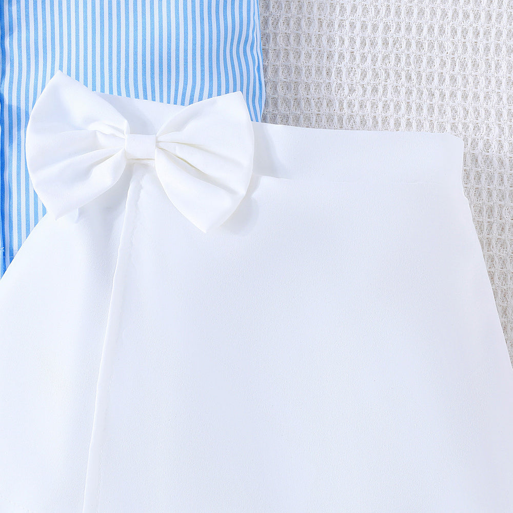 european and american hot-selling new girls' fashion striped top + skirt + hat three-piece set - cross-border hot item