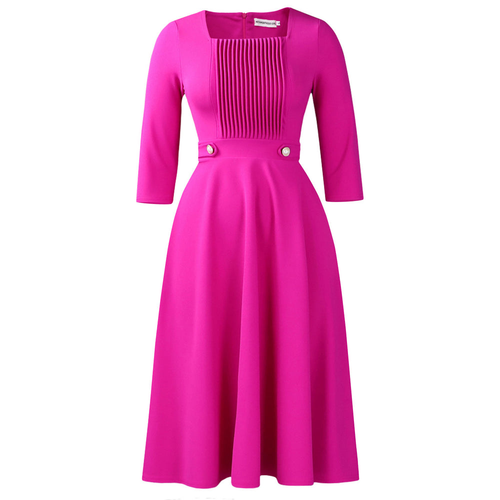 D3353export women's clothing fashionfashion square collar pure color pleatedfashionplus sizehigh waist africandress