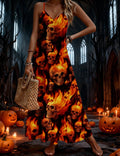 halloween pattern printing longdressv neckloose vacation suspender skirt