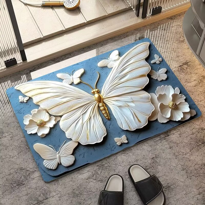 stereo butterfly soft diatom mud kitchen floor mat bathroom door absorbent quick-drying mat non-slip mat bathroom carpet