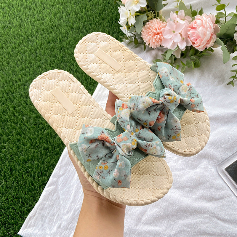 Summer new women's fashionable sweet bowknot flip-flops - comfortable, non-slip sandals for home, outings, and the beach