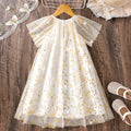 Girls' dress for toddlers and young children, leaf print mesh dress