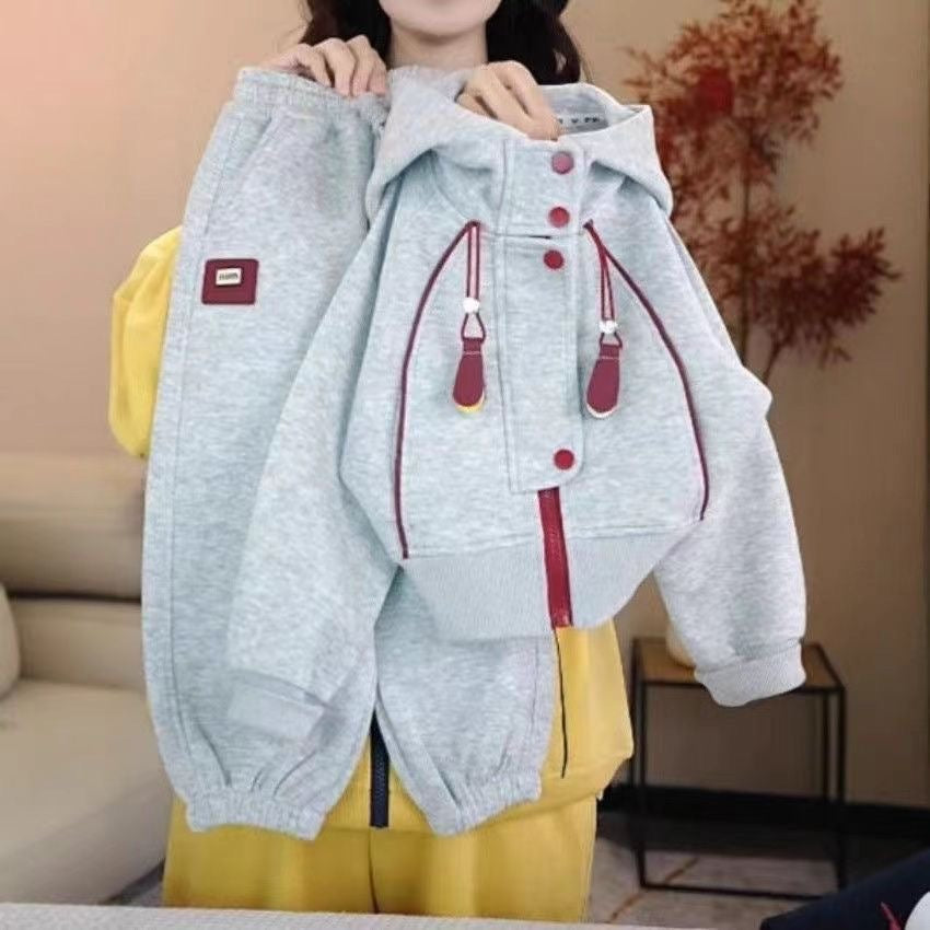 Kids' spring/autumn outfit set : new stylish and trendy sporty casual hooded two-piece set for boys and girls