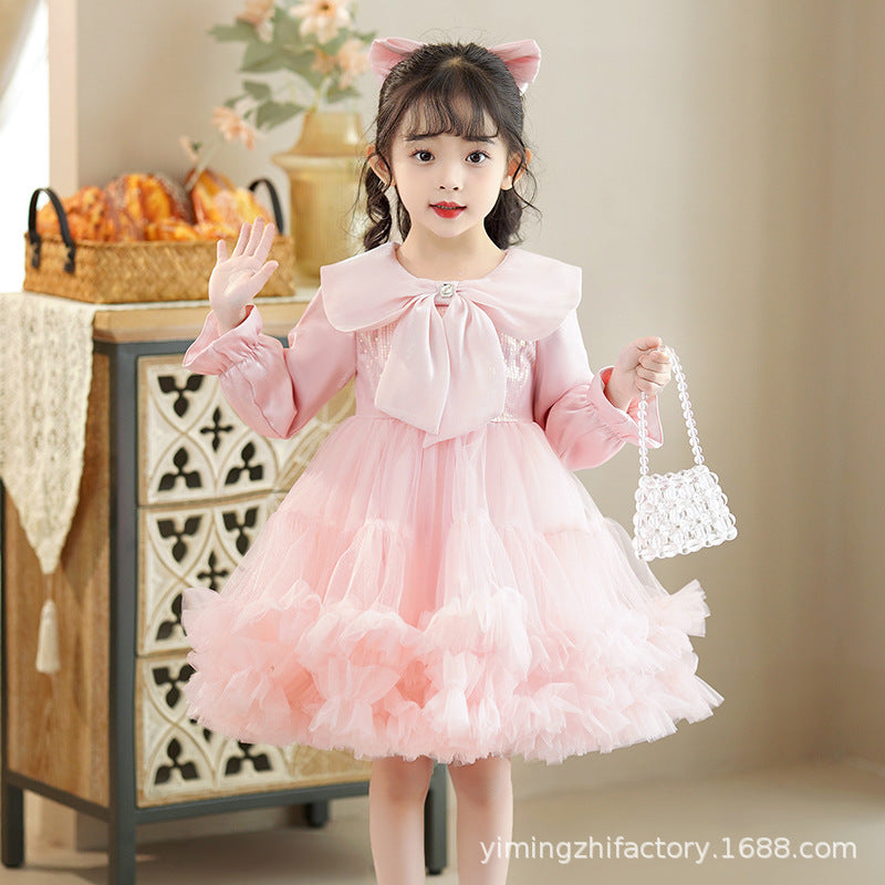 Girls' spring and autumn tutu dress - children's mesh dress - little girl's princess dress - long sleeve - ages 3-12
