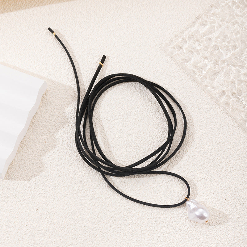 Wholesale irregular teardrop pearl pendant necklace - european & american style, baroque rope chain, adjustable choker, multi-layer necklace jewelry