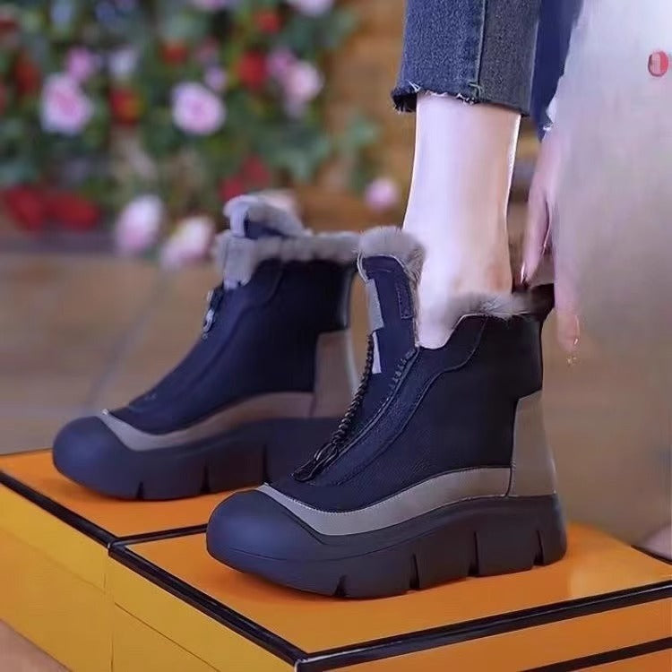 Warm and cozy snow boots: new autumn/winter women's cotton shoes, fleece-lined, extra thick, fashionable, versatile, thick-soled, height-increasing women's martin boots