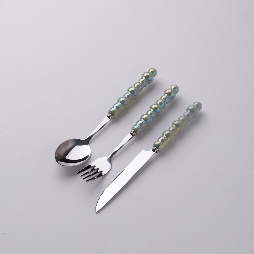 Light luxury style ins knife, fork, spoon, pearl handle, stainless steel tableware, creative fork, household high-looking mooncake knife and fork