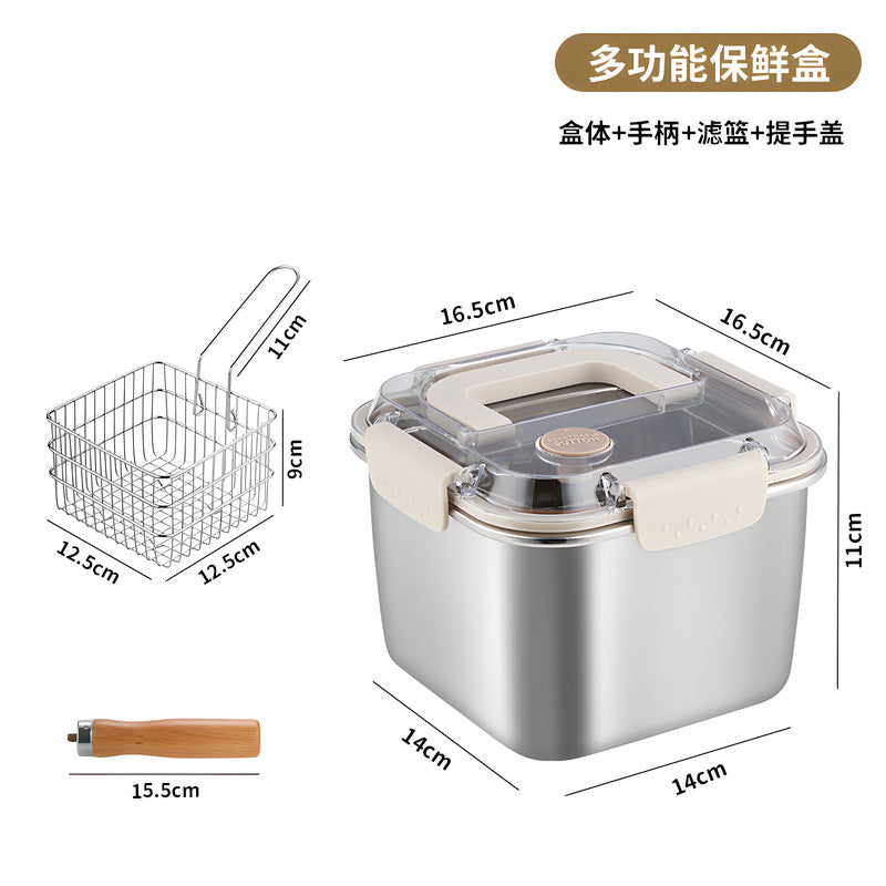 Creative multifunctional pot outdoor portable fruit box for home square fryer with frying basket crisper box can be personalized