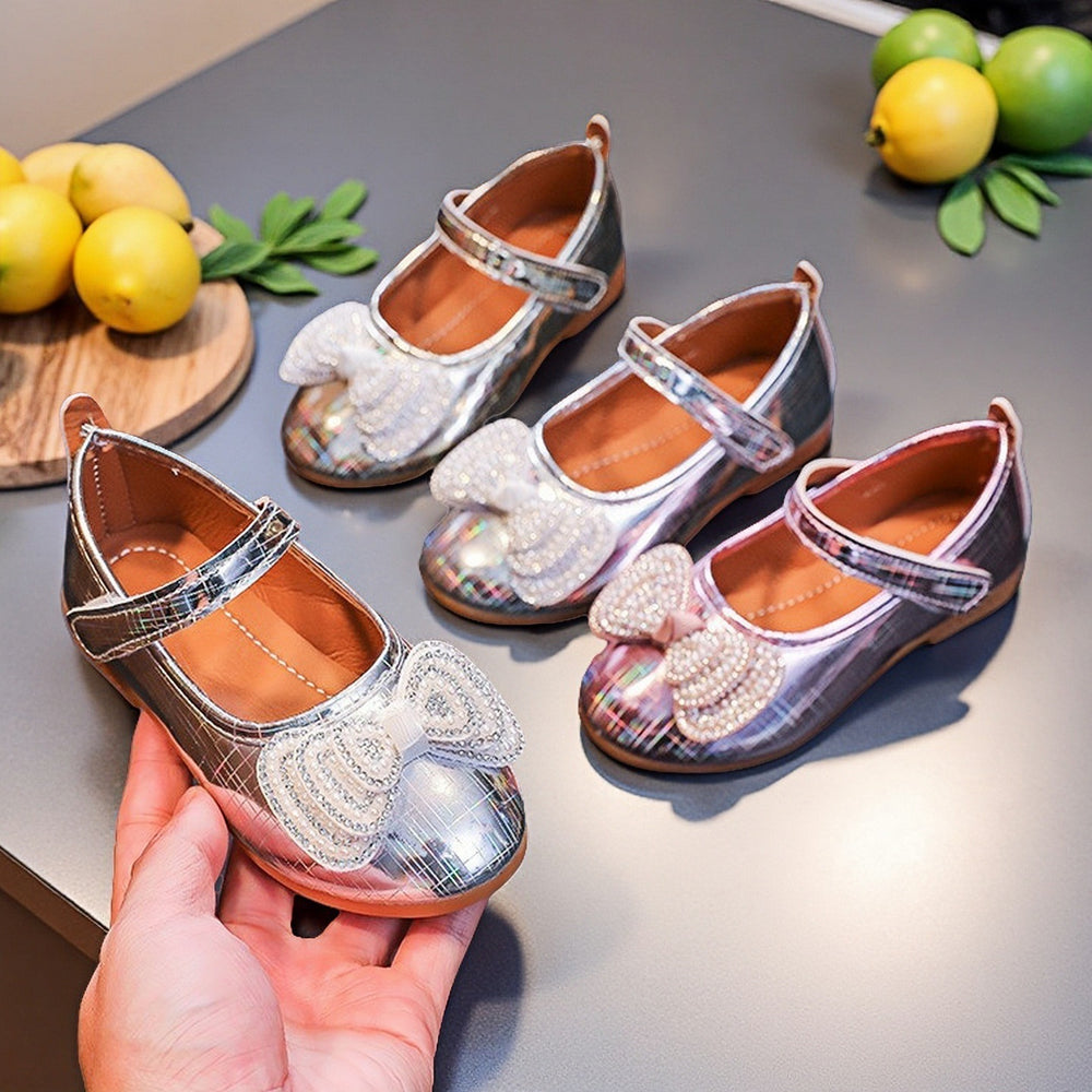 Girls'  spring new bowknot soft sole princess leather shoes for mid-to-large children - wholesale magic tape closure kids' shoes (direct from manufacturer)