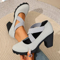 Export  new arrival women's retro mary jane shoes thick heel round toe high heel elastic band flatsplus size cross-border women's shoes