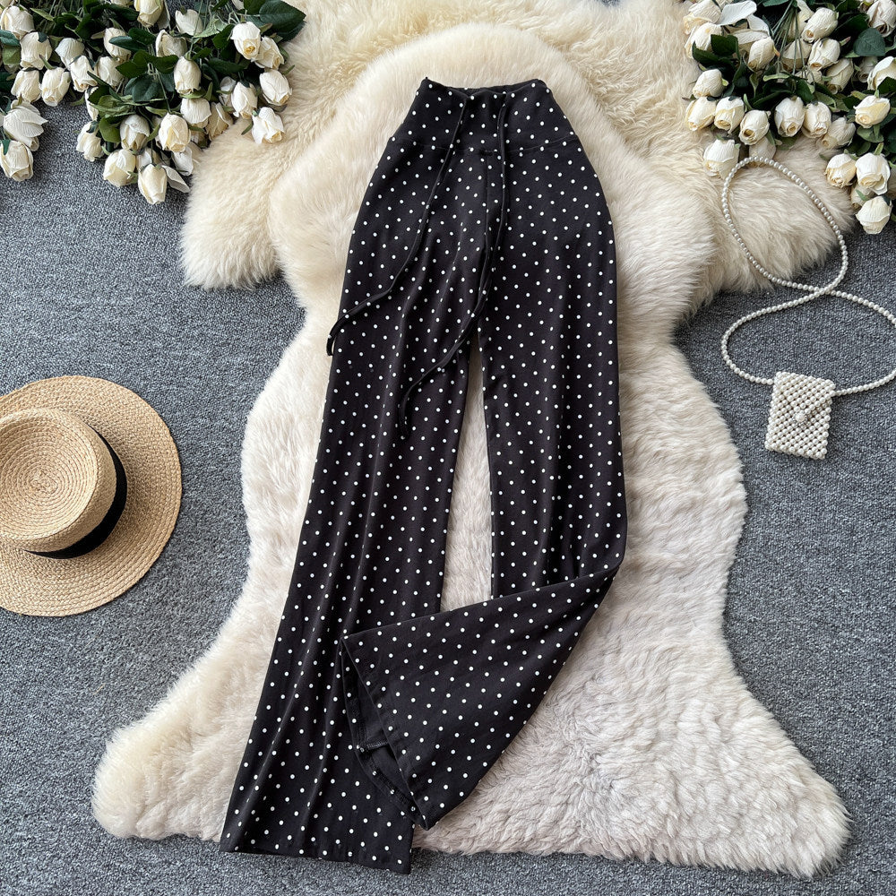 K-stylehigh waistcasualpolka doteasiest for matchstraight-leg pants for women summer lazy styleslimming lookelegantcasual pants