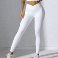 Fashion cross-border peach butt tight yoga pants waistband cross slimming look sports pants butt lift elastic fitness pants for women