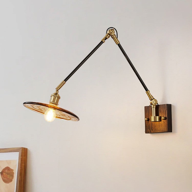 Japanese wabi-sabi style universal telescopic swing arm wall lamp - ceramic lampshade, vintage all-copper wall sconce