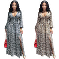 autumn new arrivals: european and american style fashionable sexy hollow-out flowy beach dress with python print slit maxi skirt
