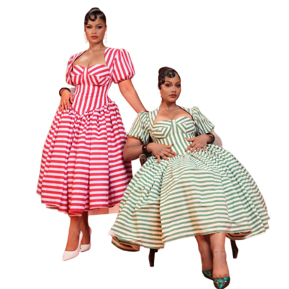 European and american cross-border women's fashion:  summer new arrivals - chic square neck printed striped a-line maxi dress