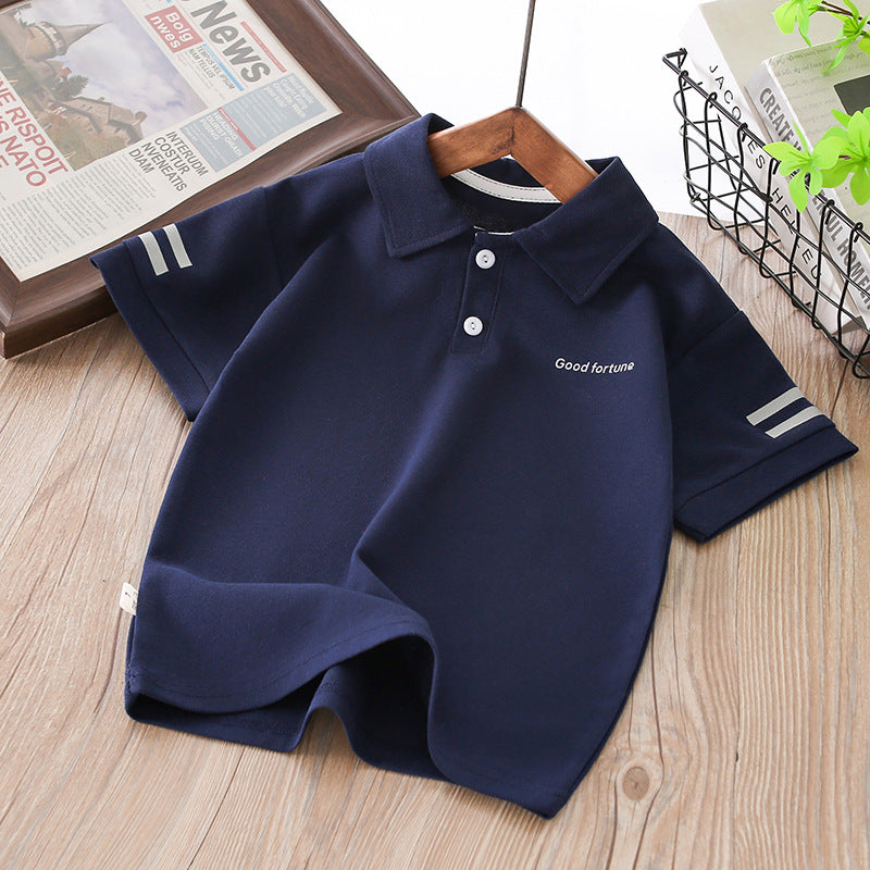 Boys' short-sleeve t-shirt summer collection : new lightweight polo shirt with turn-down collar for stylish boys - yh