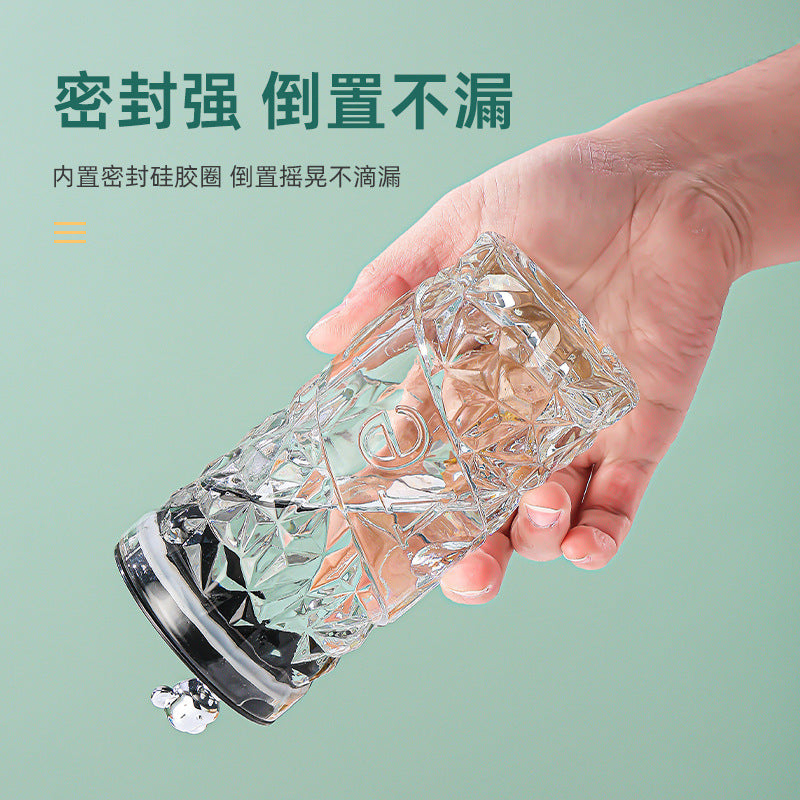 Diamond bear straw cup glass with lid - trendy, high-value gift cup - personalized small gift cup