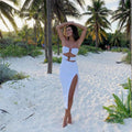European and american ins cross-border hot style  summer new style women's one shoulder sexy cut out high slit hip dress