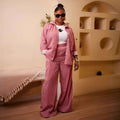 European and american cross-border women's fashion  spring new style chic striped long-sleeve shirt top and wide-leg pants casual set