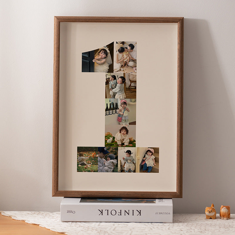 One-year-old commemorative photo frame photo DIY growth record couple baby birthday table number 2 puzzle frame