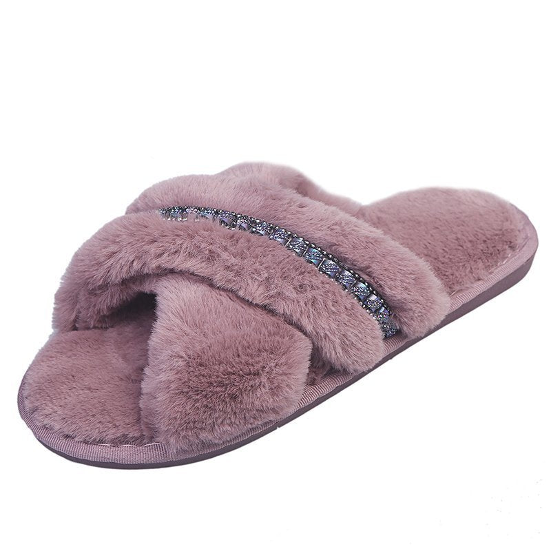 2024 new plush slippers for women, european and american fashion crossover one-strap warm slippers, direct from the manufacturer, cotton slippers