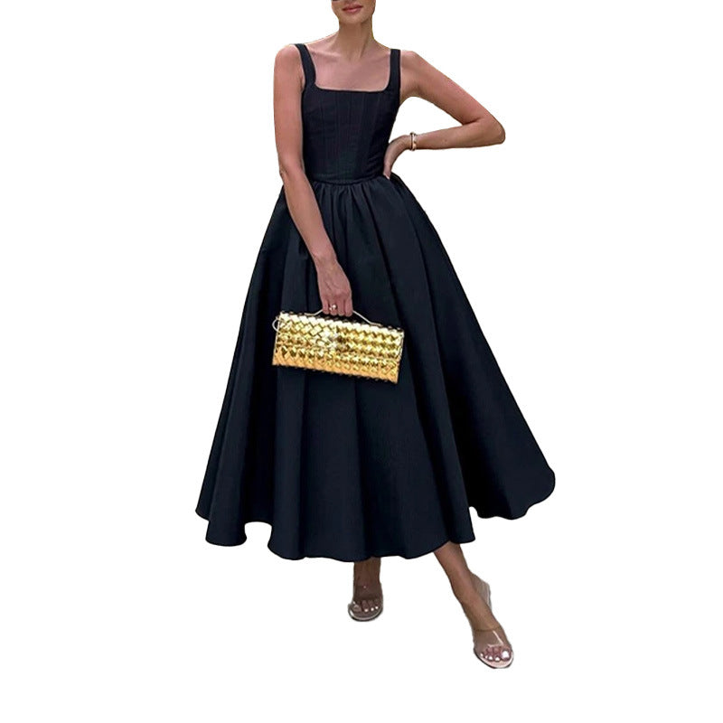 cross-border e-commerce european and american women's clothing: new summer collection - fashionable, elegant black sleeveless camisole sexy dress