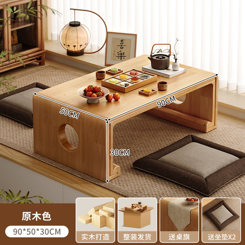 Solid wood bay window cabinet storage locker household balcony renovation window sill antique bookshelf Japanese dust-proof bookcase