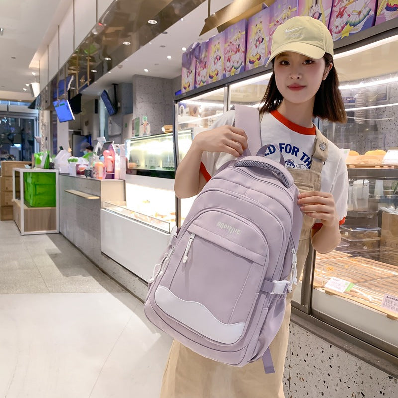 Autumnew arrival backpack female college student school bag high-looking contrast color dopamine sweet girl lightweight backpack