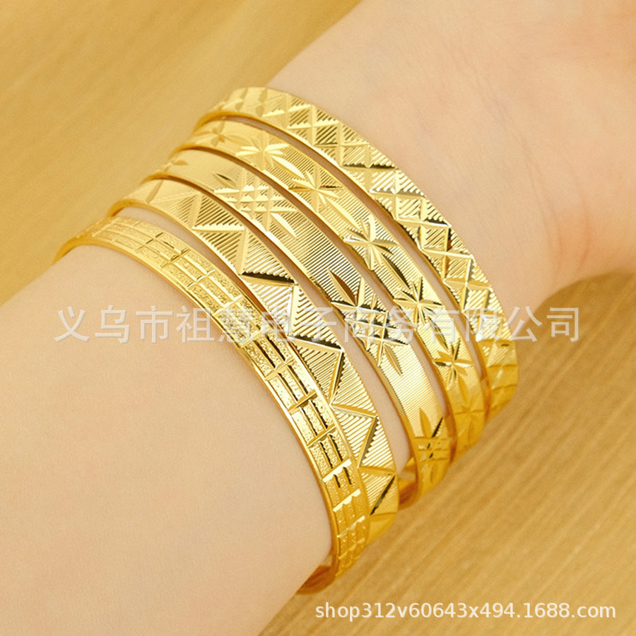 gold-plated women's copper bangle bracelet - dubai bridal wedding ethiopian african bangle jewelry