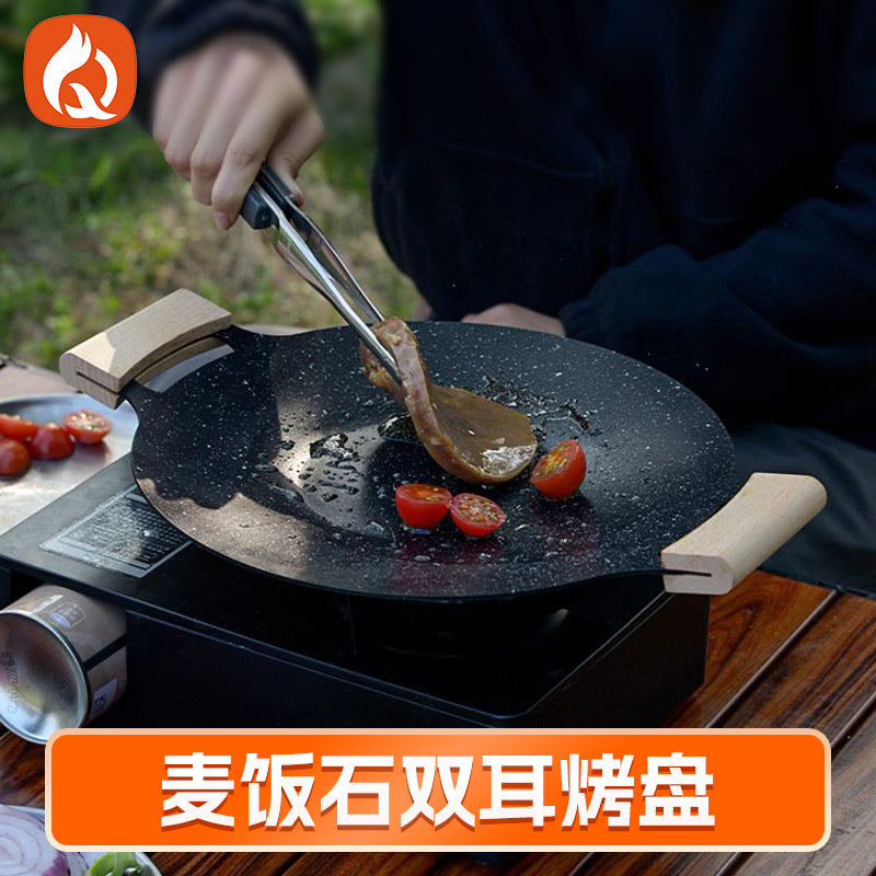 medical stone double-ear baking dish outdoor camping style portable barbecue plate korean style commercial barbecue plate wholesale