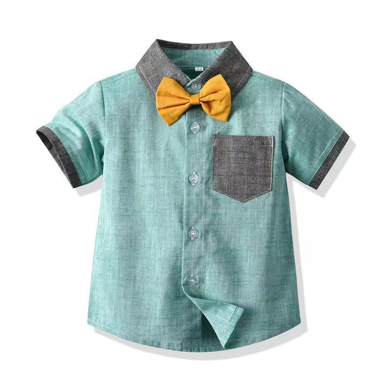 New boys' overalls set - stylish gentleman two-piece: short-sleeve shirt & overalls shorts - boy's tz021
