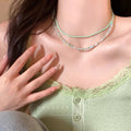 Summer dopamine colorful beaded necklace women's light luxury niche double layered clavicle chain 2025 new neck chain