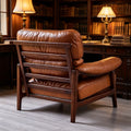 Second-hand style grids first layer real cowhide retro ash wood living room balcony tea master chair single sofa lounge chair