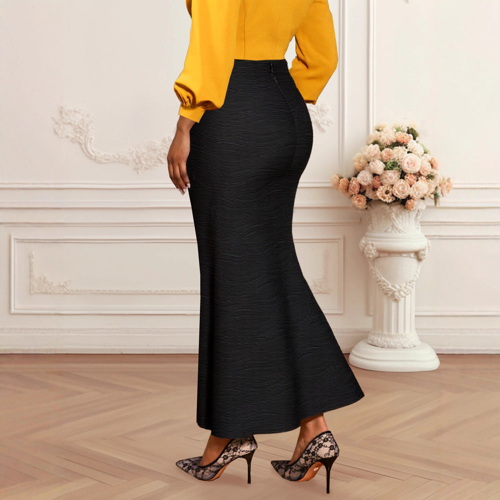 European and american fashionable elegant water ripple midi skirt - high waist, versatile, party & work, slimming fishtail bodycon skirt