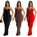 C7135 cross-border   fashion women's solid color sexy slim-fit v-neck dress - new arrival