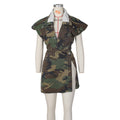 new summer european and american style women's clothing casual distressed heavy wash sleeveless high slit camouflage loungewear set
