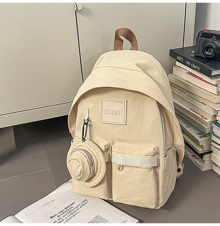 Backpack, lightweight outdoor, large capacity, niche style, pure color, travel, work clothing, school bag, student, good-looking, contrast color, lightweight school bag