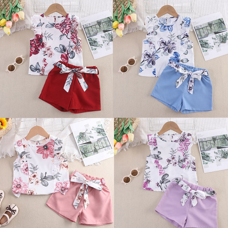 Girls' fashionable and stylish outfit set -  summer korean style short sleeve and shorts cute children's two-piece set - wholesale supply
