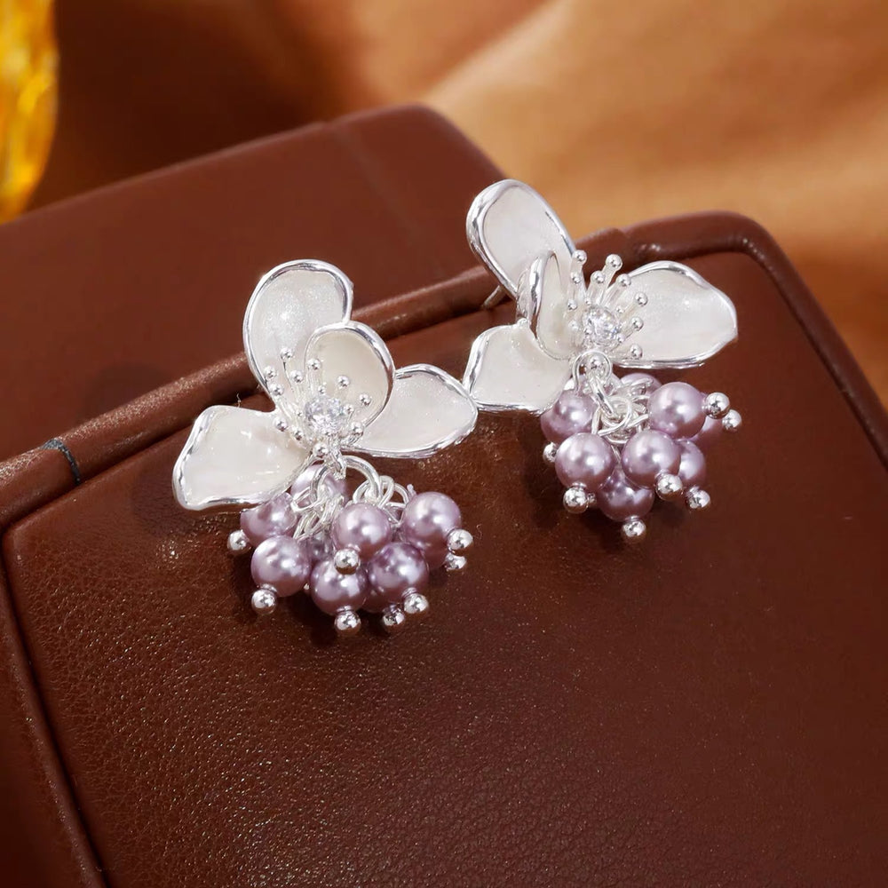 Fresh blue glazed flower crystal tassel stud earrings - exquisite, sophisticated, and stylish earrings for women, perfect for work or everyday wear