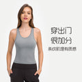 Ready-to-ship yoga outfit: stylish racerback yoga tank top with built-in bra pads for women - perfect for running, fitness, and workouts (model dt140)