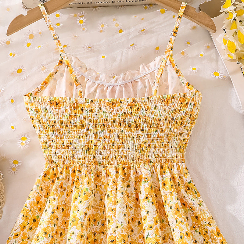 European and american girls' dresses - summer  cross-border  new arrivals - french chic floral bandeau dress with cinched waist and spaghetti straps