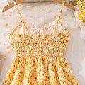 European and american girls' dresses - summer  cross-border  new arrivals - french chic floral bandeau dress with cinched waist and spaghetti straps