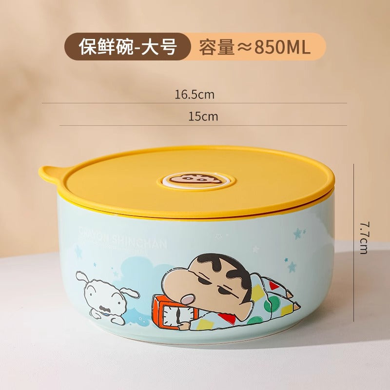 Crayon Xiaoxin Ceramic Instant Noodle Bowl Office worker bento bowl with lid Sealed bowl can enter microwave oven lunch box Rice bowl