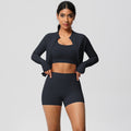 European and american solid color brushed fleece compression quick-dry yoga set - short length cloud-like outdoor running fitness activewear three-piece set
