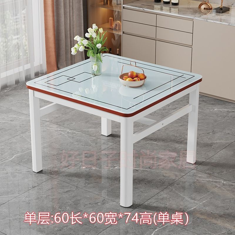 Square dining table tempered glass dining chair combination small apartment home dining table minimalist square table double-layer small table