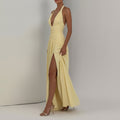 summer new arrivals: european & american cross-border women's fashion - elegant & sexy v-neck ruched slit bodycon dress