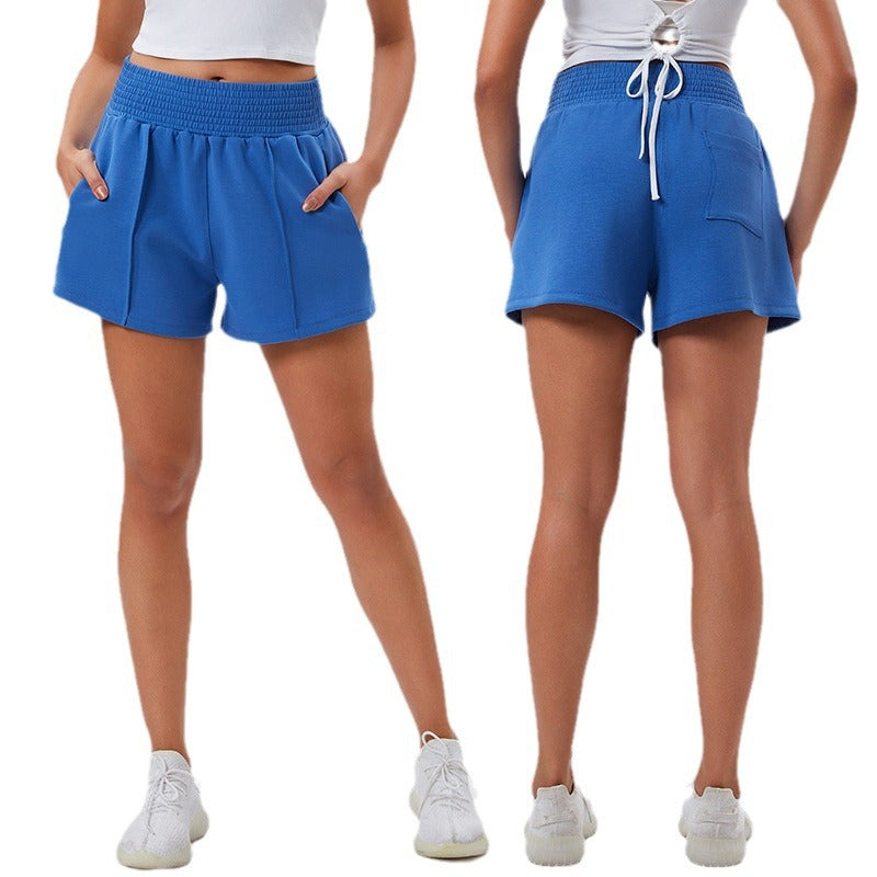 Fashion cross-border high waistslimming look yoga shorts elastic tight running loose pants tummy control cycling pants fitness shorts