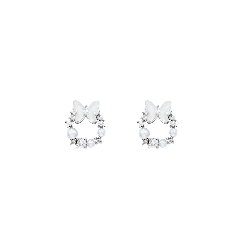 Vintage seashell butterfly pearl stud earrings - unique design, high-end elegance, delicate fairy style, petite ear accessories for women